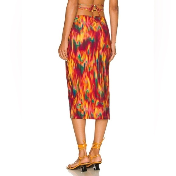NWT WeWoreWhat Revolve Fire Tie Dye Cut-Out Midi Skirt with Sexy Side Slit, M - Picture 3 of 15